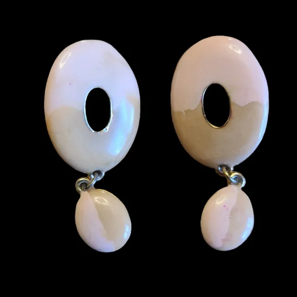 Vintage 90's dangle earrings, enamel over metal, pierced, estate sale - Picture 1 of 4